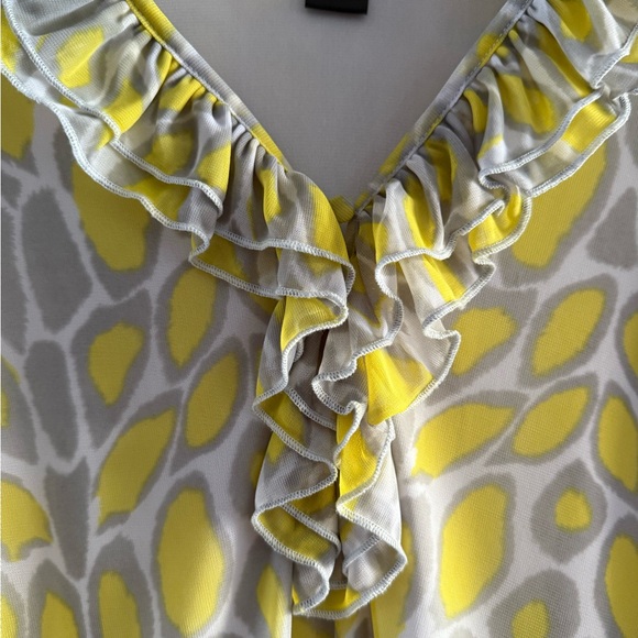INC International Concepts Women's Yellow and Gray Ruffle Blouse - Picture 3 of 5
